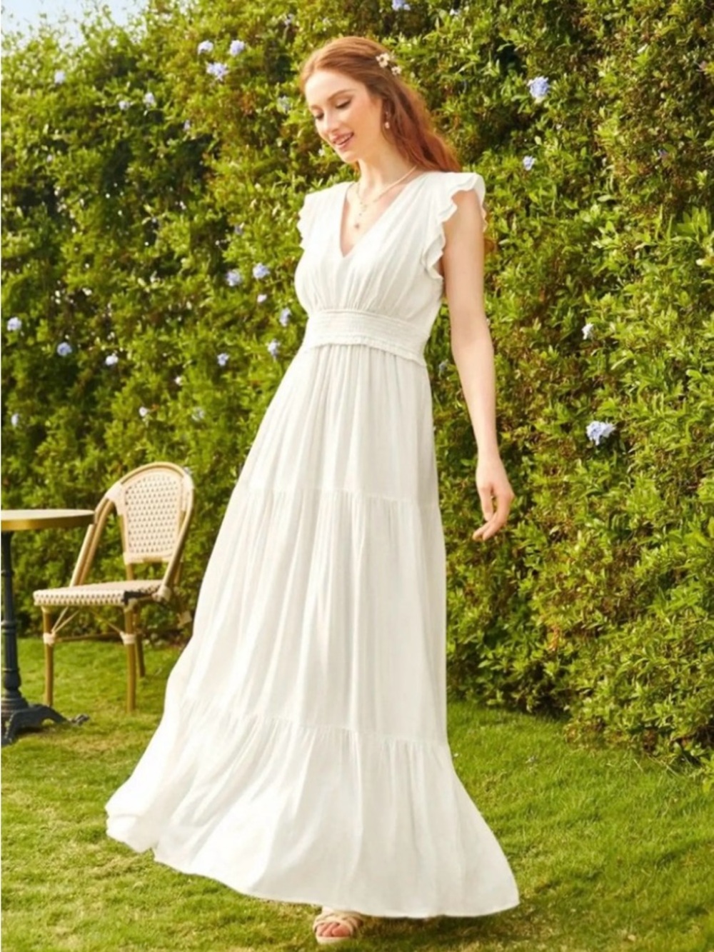 NWT ModCloth White Cotton  Ruffled Sleeve Maxi Dress.Size XL